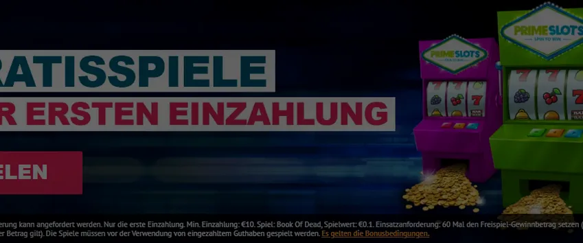 Prime Slots — Ersteinzahlung ab 10 €: 123 Freispiele (Spielwert 0,10 €) für Book of Dead